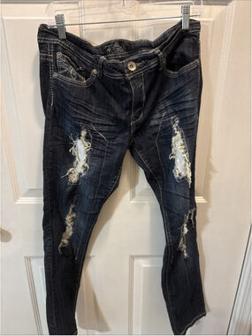 PREMIERE Skinny Leg Low Rise Patchwork, Distressed Jeans Women's Size 11 / 12